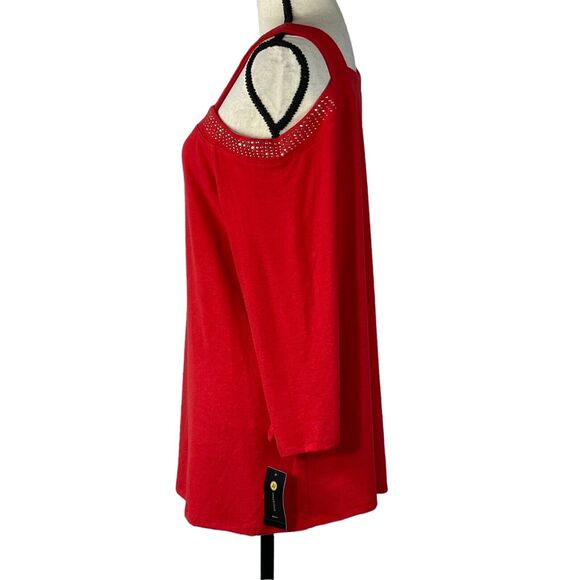 JM Collection 1X-Large Sweater Embellished Scoop Neck 3/4 Sleeve Cold-Shoulder - Picture 6 of 9